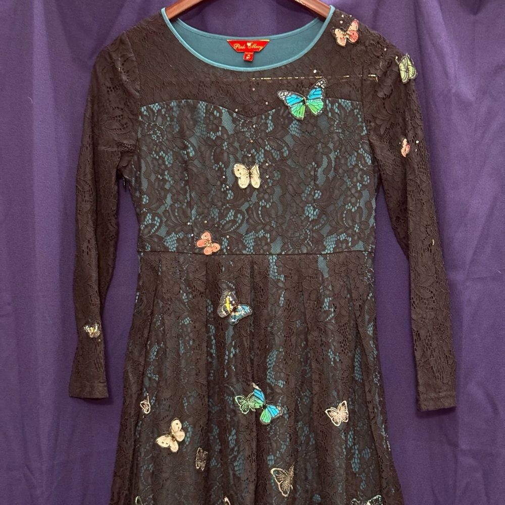NWOT Pink Mary Fairycore Butterfly & Lace Teal Black Embroidered M Discontinued